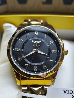 Invicta Gold and Black Men's Dress Watch with Crystal Accents